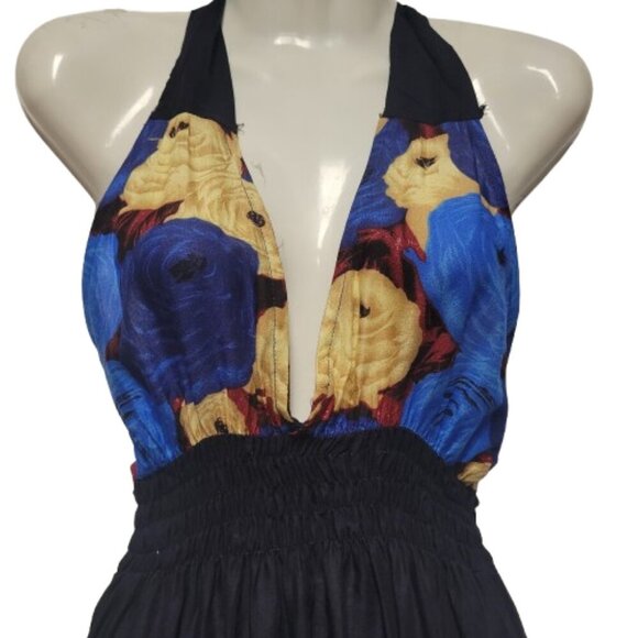 Halter Colorful Dress Summer Halter Dress in Blue and Beige Floral Print - Picture 3 of 16